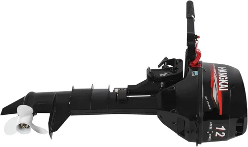 Vista 3 de Motor fuera de borda de 12 HP, 169CC 2 tiempos motores fuera de borda de eje largo, motor marino de gasolina resistente con sistema CDI de agua