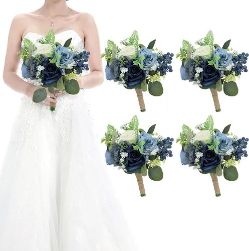 Vista 45 de Ramos de novia bohemios para boda, ramos de 9 pulgadas de flores artificiales para decoraciones de centro de mesa de ceremonia y aniversario, rosas