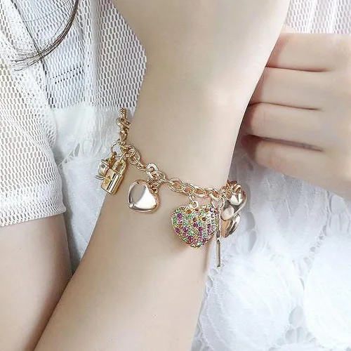 Vista 3 de SILANER Pulsera de eslabones de cadena de oro 7 pulgadas + 2 pulgadas extensor chapado en oro de 14 quilates pulseras con bloqueo de amor