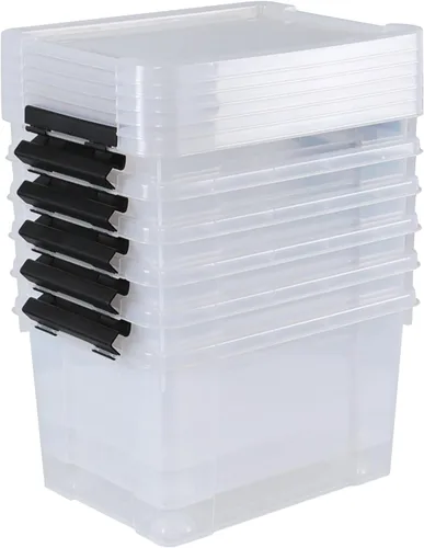 Vista 7 de Ggbin Caja de almacenamiento de plástico de 22 cuartos con tapa, contenedores negros con cierre, 6 paquetes.