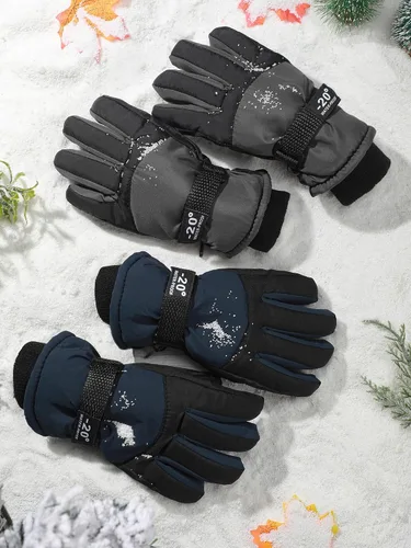 Vista 7 de SATINIOR 2 pares de guantes de nieve de invierno impermeables para niños y niñas, guantes de esquí para niños y niñas al aire libre cálido