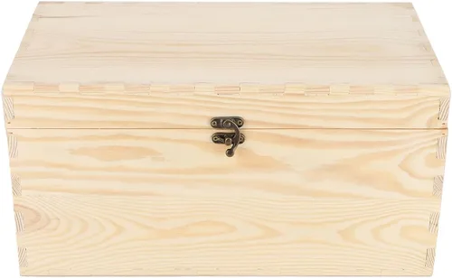 Vista 8 de JJSQ - Caja de almacenamiento de madera pequeña con tapa con bisagras, rectangular, sin terminar, sin pintar, caja de almacenamiento de madera