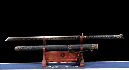 Vista 5 de Espada ancha de dragón dorado, espada china de acero al manganeso afilado, Tang Heng Dao, hoja de espiga completa, espada samurai, katana, arma
