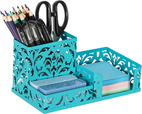 Vista 11 de Organizador para escritorio de oficina, de EasyPag, con 3 compartimentos, con diseño calado de flores, Negro
