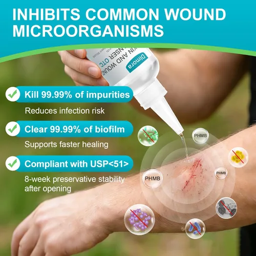 Vista 4 de Dimora Limpiador Antiséptico Portátil de Primeros Auxilios, Limpiador Antimicrobiano de Piel y Heridas de Venta Libre para Cortes, Abrasiones