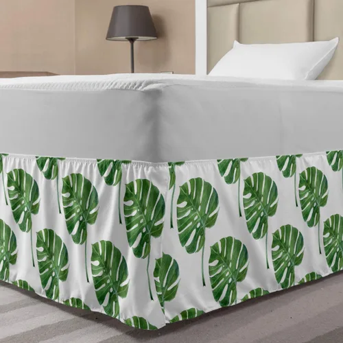 Vista 20 de Lunarable Falda de cama elástica de trébol, tréboles de cultura irlandesa con temática del día de San Patricio, 4 hojas, falda de cama de tela