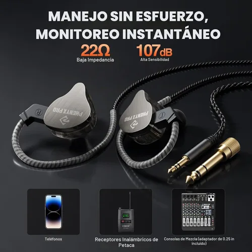 Vista 3 de Phenyx Pro Auriculares híbridos con monitor intrauditivo de doble controlador PME-20