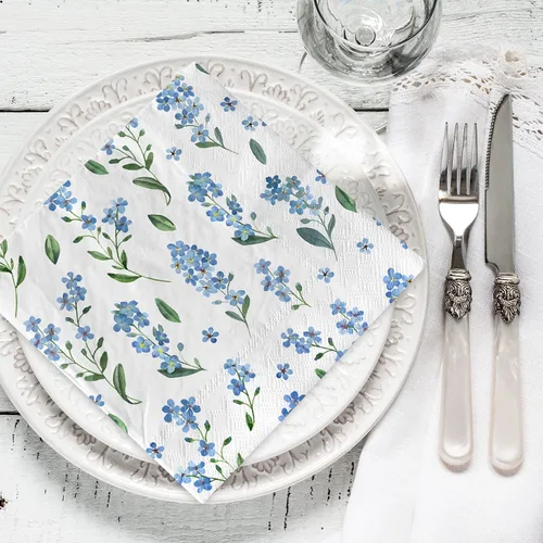 Vista 6 de AnyDesign Paquete de 80 servilletas de almuerzo florales azules, desechables, acuarela, flores, servilleta de papel, olvides de miosotis, Sylvatica