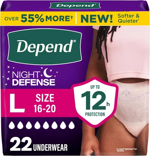 Vista 15 de Depend Night Defense - Pañales para adultos, ropa interior para incontinencia y fugas de vejiga posparto para mujer, desechables, durante la noche