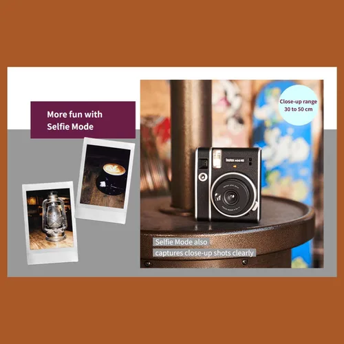 Vista 4 de Fujifilm Cámara Instax Mini 40 de película instantánea negra + paquete de 20 impresiones instantáneas Instax