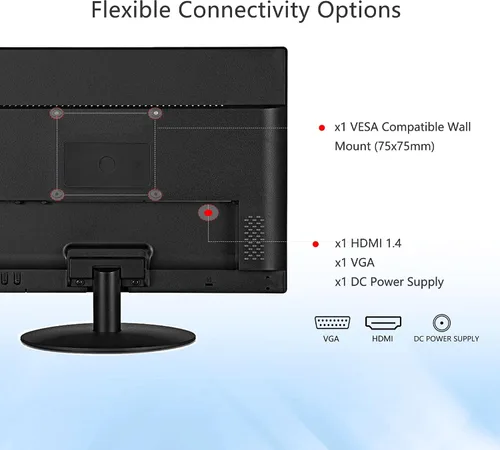 Vista 5 de SKitphrati Monitor de PC de 17 Pulgadas LED Monitor 1440x900, 75HZ, 5Ms, 16:10, Ángulo de Visión 95°(Horizontal), Panel TN, Montable en Pared VESA