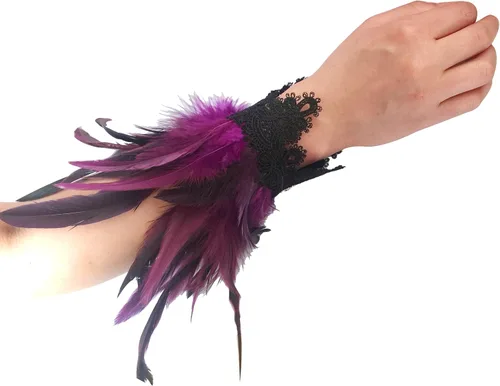 Vista 2 de L'VOW Puños con plumas auténticas naturales para fiesta de Halloween, paquete de 2