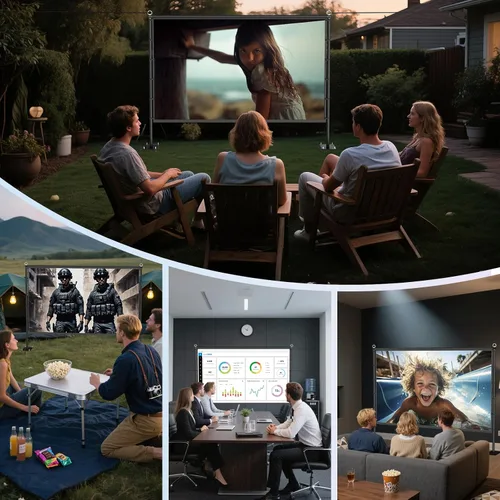 Vista 9 de Pantalla de proyector de 120 pulgadas con soporte, pantalla de cine al aire libre portátil