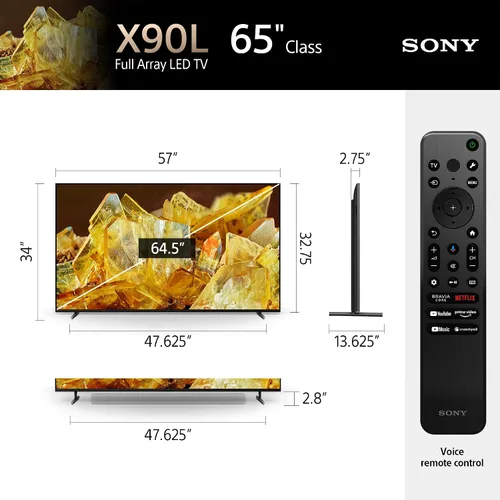 Vista 4 de Sony Serie X90L de TV 4K Ultra HD de 65 pulgadas: BRAVIA XR Full Array LED Smart Google TV con Dolby Vision HDR y características exclusivas