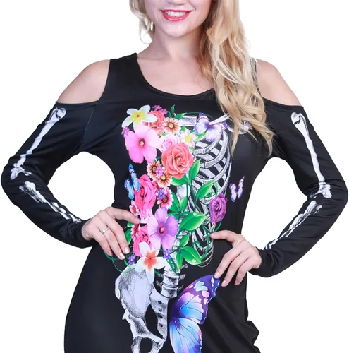 Vista 4 de EraSpooky Disfraz de esqueleto para mujer de Halloween tamaño grande hermoso