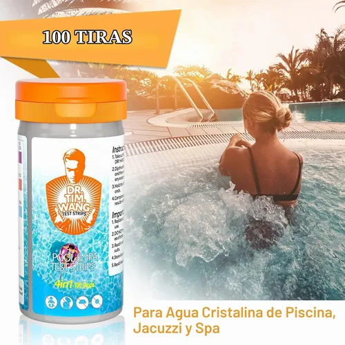 Vista 2 de Dr.Tim.Wang Tiras de prueba para piscina y jacuzzi - Kit de prueba de agua de piscina de precisión de grado médico 4 en 1 - Prueba de pH, cloro