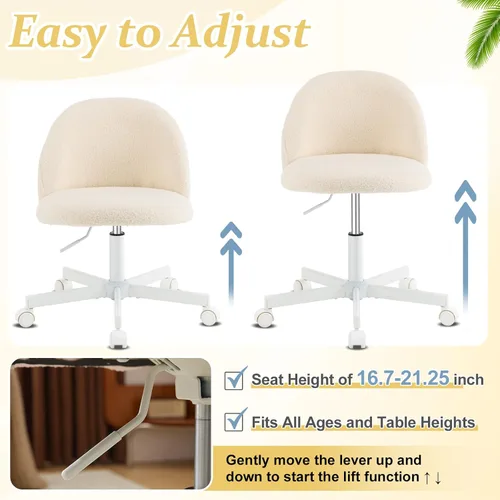 Vista 5 de VINGLI Silla Candy sin Brazos, Linda Silla de Escritorio, Cómoda Silla Pequeña de Oficina con Ruedas, Silla de Tocador con Soporte Lumbar, Silla