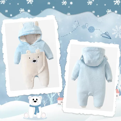 Vista 2 de Fairy Baby Traje de nieve para bebé recién nacido, oso enterizo, abrigo cálido de invierno para niñas y niños de 0 a 18 meses