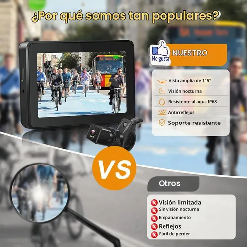 Vista 5 de Cámara de visión trasera para bicicleta, 115°, sin distorsión, 1080P Plug & Play