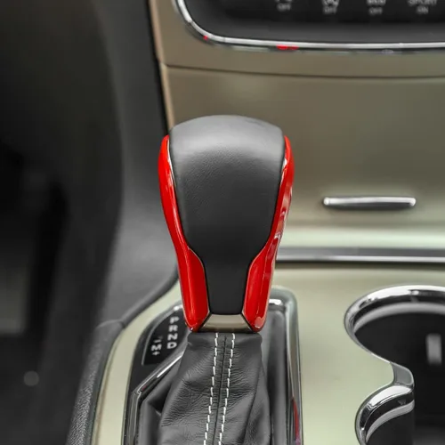 Vista 7 de CheroCar Pomo de palanca de cambios de grano para Jeep Grand Cherokee 2017-2020, accesorios interiores (rojo)