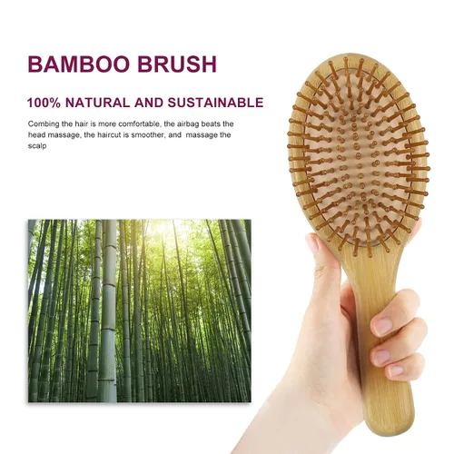 Vista 5 de MRD Cepillo y peine de bambú para el cabello, para hombres y mujeres, masaje cuero cabelludo grueso, fino, rizado, seco para mujeres y hombres