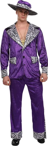 Vista 9 de Maxim Party Supplies Disfraz de jugador adulto Mack Daddy Hustler traje de terciopelo incluye sombrero, chaqueta de traje, pantalones, cadena dorada