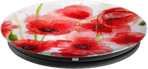 Vista 4 de PopSockets - Agarre y soporte para teléfonos y tabletas, diseño de amapola, color rojo y blanco, Negro