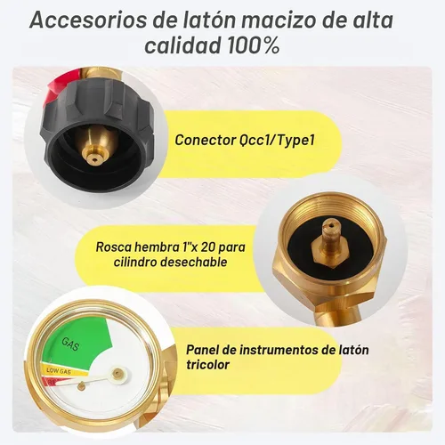 Vista 6 de Adaptador de recarga de propano de 20 libras a 1 libra, adaptador de codo de recarga de propano con válvula y medidor, apto para tanque de propano