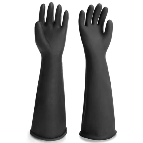 Vista 13 de Guantes Resistentes a Productos Químicos, 14" de Largo Negro Impermeables Resistentes a Álcali/Ácido/Aceite Reutilizables Guantes de Goma