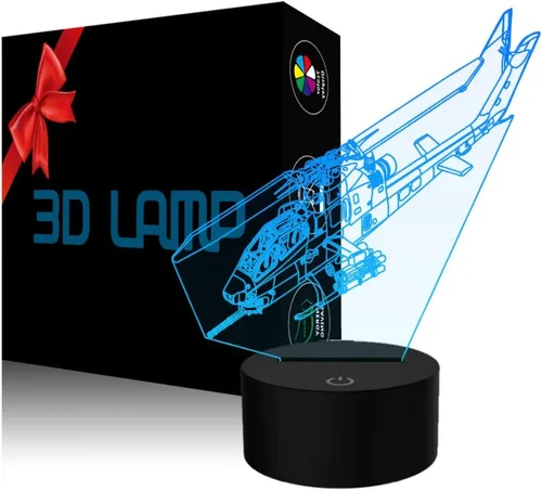 Vista 8 de Lámpara de ilusión de avión 3D con luz nocturna de avión con 7 colores cambiantes, control táctil con cable USB, LED, juguete de combate, lámparas