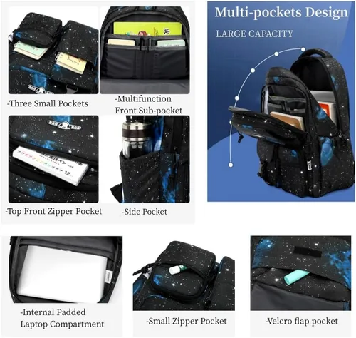 Vista 4 de Boys Backpacks for Primary Junior School Kids Backpack with Lunch Box Galaxy Space Bookbags for Boys Girls