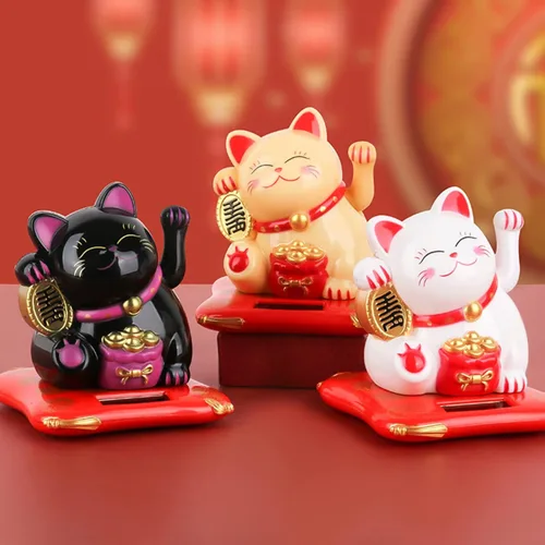 Vista 2 de Fortune - Lindo gato chino de la suerte, brazo agitado con energía solar, decoración de Feng Shui, buena suerte, riqueza, regalo para el hogar