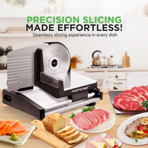 Vista 7 de NutriChef Cortador de carne eléctrico Cortador automático de carne, delicatessen y pan de 200W Selector ajustable para rango de corte de 0-15mm