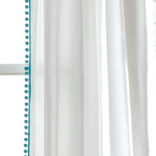 Vista 3 de Triangle Home Fashions - Panel de cortinas para vidrio con pompón para decoración de lujo