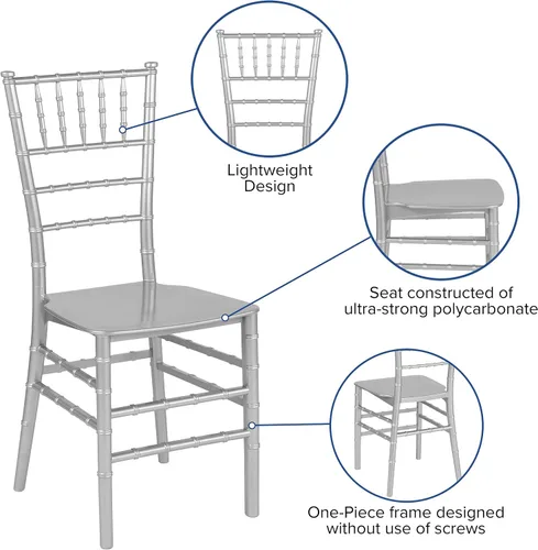 Vista 4 de Flash Furniture - Silla apilable de resina plateada HERCULES Series Chiavari plateado