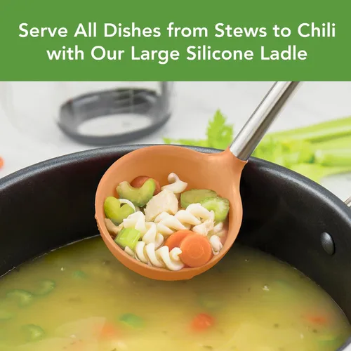 Vista 2 de Tovolo Cucharón de silicona con mango de acero inoxidable para cocinar conservas, servir sopa, ponche de sopa, salsa de guiso, cuchara grande