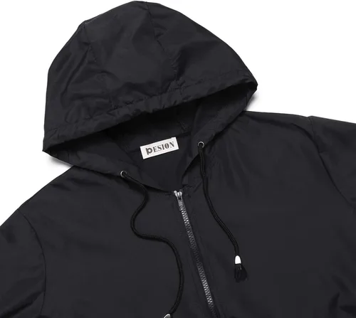 Vista 4 de Chaqueta impermeable cortavientos ligera para mujer con capucha con bolsillos para exterior