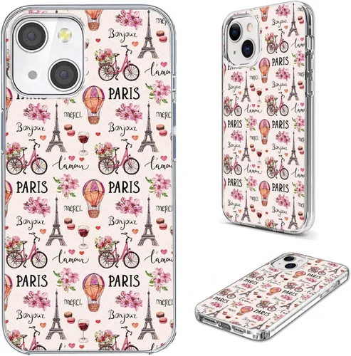 Vista 38 de Funda para iPhone 14/13, funda transparente de TPU suave de ajuste delgado con diseño de paraguas rojo de la torre Eiffel de París, a prueba de Una