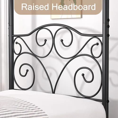Vista 5 de VECELO Base de cama con dosel de metal, tamaño individual, base de colchón con plataforma de 4 pósteres con cabecero, soporte de listones de acero