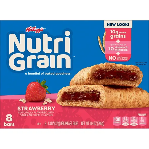 Vista 10 de Barras de desayuno Nutri-Grain, hechas con granos enteros de 0.35 oz, barras de aperitivos, fresa, caja de 10.4 onzas (8 unidades)
