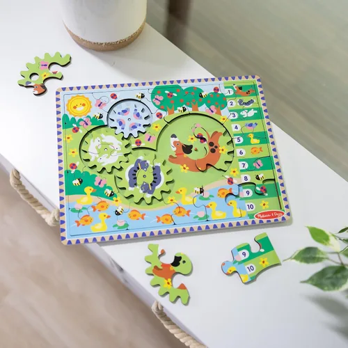 Vista 9 de Melissa & Doug Rompecabezas de madera con engranajes giratorios de persecución de animales – Rompecabezas de madera de 24 piezas para niños pequeños