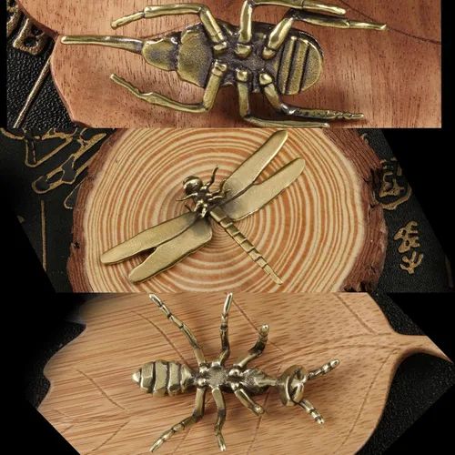 Vista 8 de 3 piezas de escultura de hormiga, libélula, escarabajo, té de metal sólido, adorno de insecto, mini hormiga, libélula escarabajo, figura