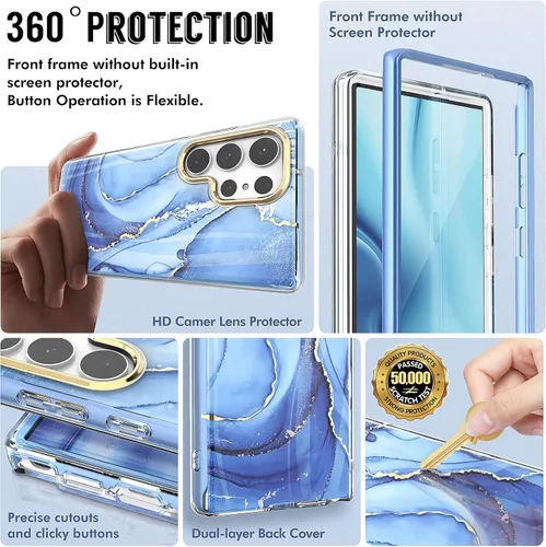 Vista 2 de Funda para Samsung Galaxy S23 Ultra con parachoques [sin protector de pantalla] + protector de cámara, TPU a prueba de golpes, protección de 360°