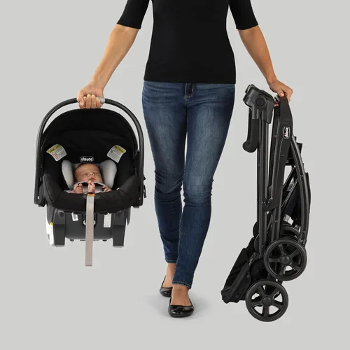 Vista 2 de Chicco KeyFit Caddy - Marco para cochecito de bebé con asa ajustable, bandeja para padres Accepts all Chicco infant car seats, compact travel