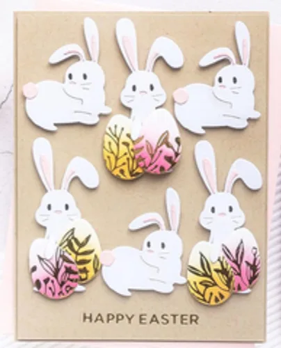 Vista 9 de Troqueles de metal de conejo de Pascua, diseño de animales de conejito de Pascua, huevo, zanahoria, plantillas de troqueles de corte, manualidades