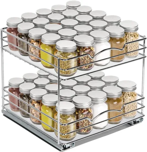 Vista 9 de Organizador de especias extraíble para gabinete – resistente cromado deslizante para especias 14 in de ancho x 10 3/8 in de profundidad x 2 1/8 in