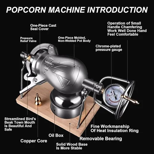 Vista 5 de Popcorn Poppers Hand Popcorn High Pressure Popcorn Maker Chinese Traditional Old-Fashioned Pop Corn Stainless Steel Hand Cannon Food Amplifier(238ML)