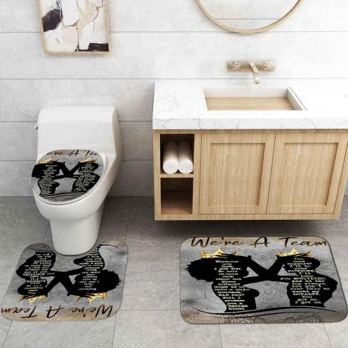 Vista 5 de Fashion&Man OLEBETY - Juego de 4 cortinas de ducha afroamericanas, románticas para pareja, negro, reina y King, corona dorada, mandala, gris, flores