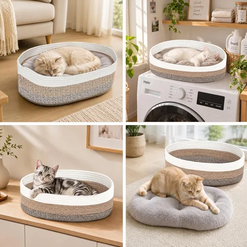 Vista 7 de SZEE Instinct Basket para gatos con cojín reversible, seda de hielo +