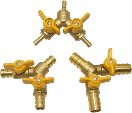 Vista 4 de Hooshing Válvula de cierre de 3 vías de latón de manguera de 1/2 "válvula de bola en forma de Y con abrazaderas inoxidables para agua, combustible